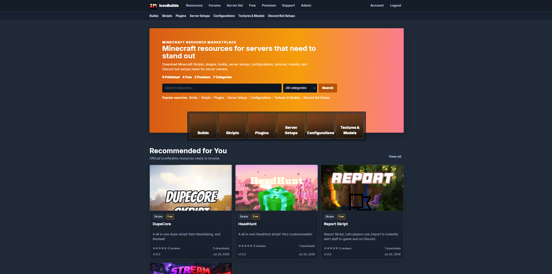 MineStore website screenshot